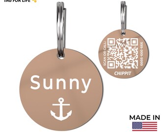 CHIPPIT - Stainless Steel Smart Pet ID Tag - Personalized Name with Phone Number and QR Code Online Profile - Premium Pet Tag for Dog