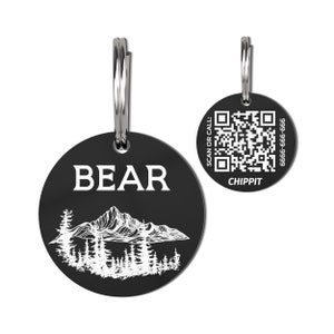 Stainless Steel Personalized Pet ID Tag with QR Code Online Profile Cute Mountains Pet Tag Custom Pet Tag Made in the US for Dogs