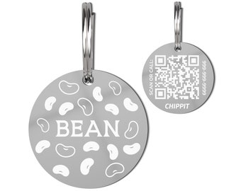 Stainless Steel Personalized Pet ID Tag with QR Code Linking to Online Profile, Beans Pet Tag, Dog Tag, Cat Tag, Custom Pet Tag, Made in US