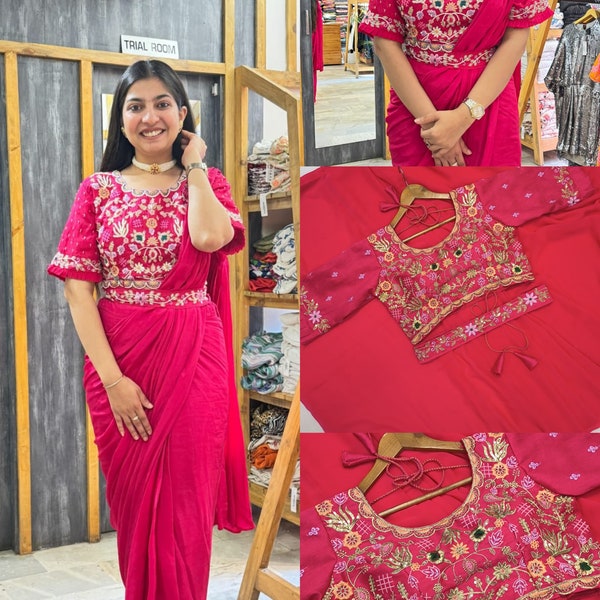 Readymade pink draped sari , Indian Drape gown, Saree gown, pre darped sari, Asian Wedding wear, 1 min saree, Lehenga sari