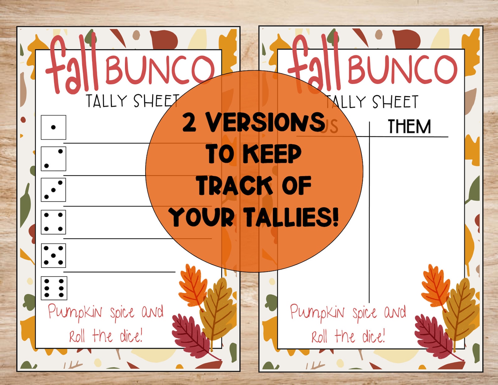 Printable Fall Bunco Set: Score Cards (2 Versions), Tally Sheet (2 ...