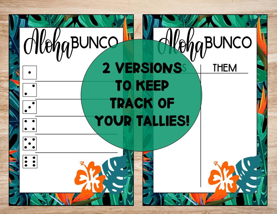 Printable Aloha Theme Bunco Set: Score Card, Tally Sheet (2 Versions ...