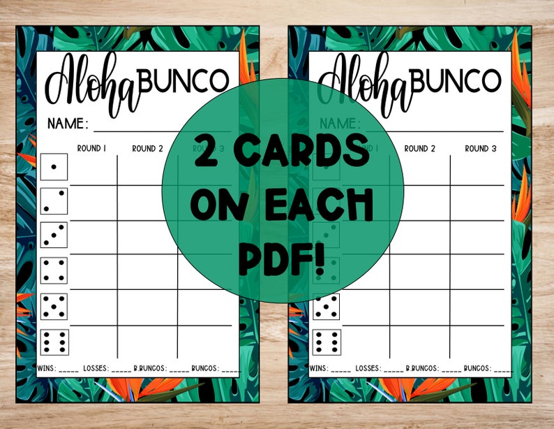 Printable Aloha Theme Bunco Set: Score Card, Tally Sheet (2 Versions ...