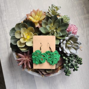 Handmade Crochet Monstera Leaf Earrings | Lightweight Statement Earrings | Plant Lover Gifts | Boho Botanical Jewelry | Tropical Accessories