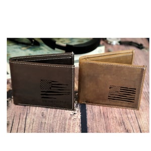 Cartera patriótica de hombre con bandera de EE. UU. para padre de la Marina, Cartera conmemorativa personalizada del Día del Padre, Regalo de cartera de cuero grabado, Esposo, Veterano