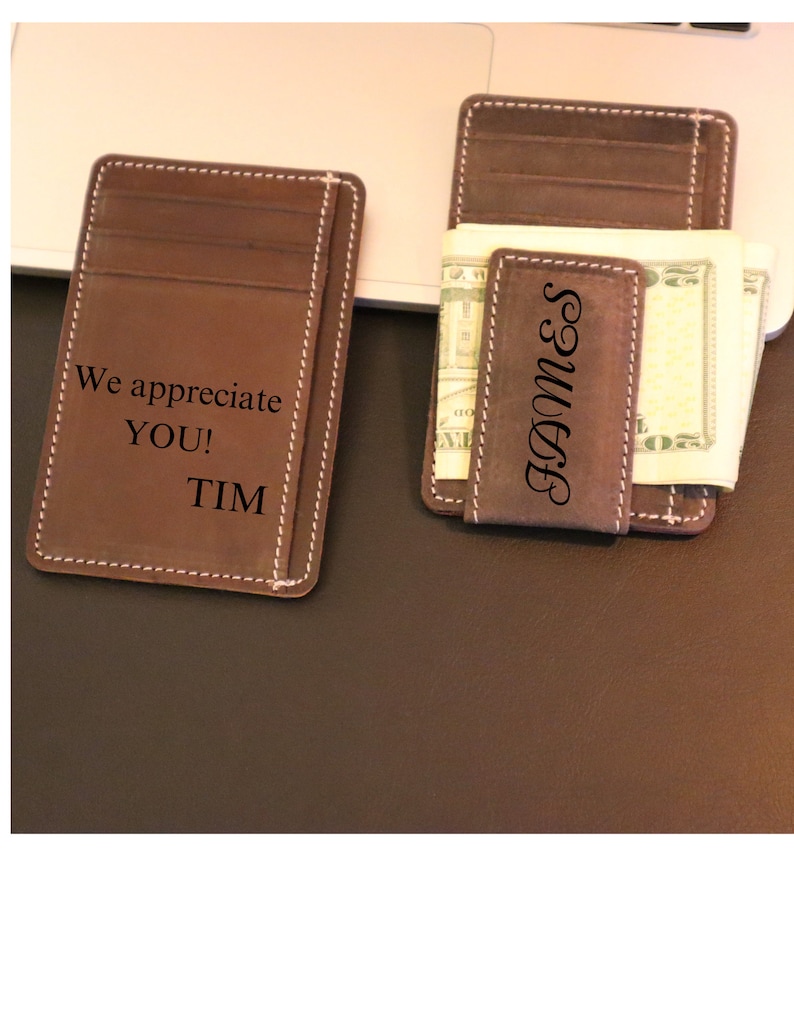 Personalized Leather Money Clip, Engraved Leather Card Holder