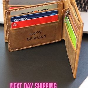 Cartera de hombre grabada con cremallera para el día del padre, regalo de cartera personalizada para papá, cartera rústica personalizada, cartera de cuero grabada, marido
