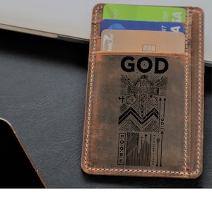 Cartera con cruz religiosa grabada para hombres cristianos, tarjetero pequeño personalizado para él, hijo, esposo, billetera delgada personalizada con bolsillo frontal