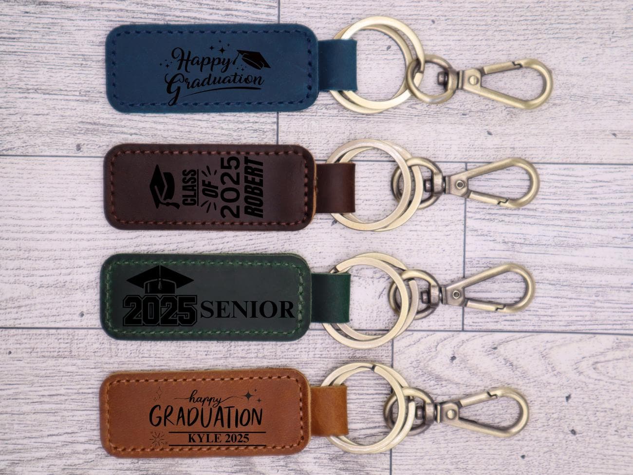 Personalized Graduation Gift Leather Keychain for Him, Custom Engraved ...