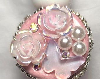 Pink and white rose and butterfly bling beaded pen