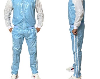 PU nylon sport jogging suit made of PU nylon shiny Sky Blue