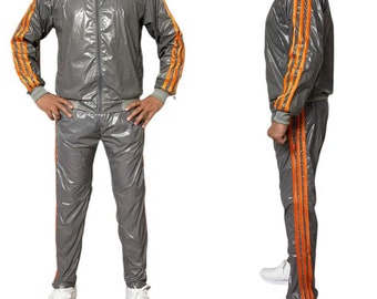 PU nylon sport jogging suit made of PU nylon shiny Grey
