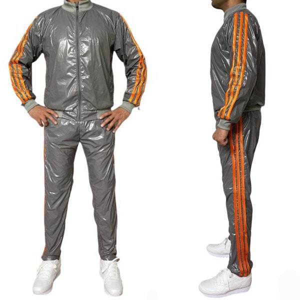 PU nylon sport jogging suit made of PU nylon shiny Grey