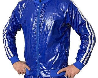 Haut de jogging de sport en nylon PU bleu ciel brillant