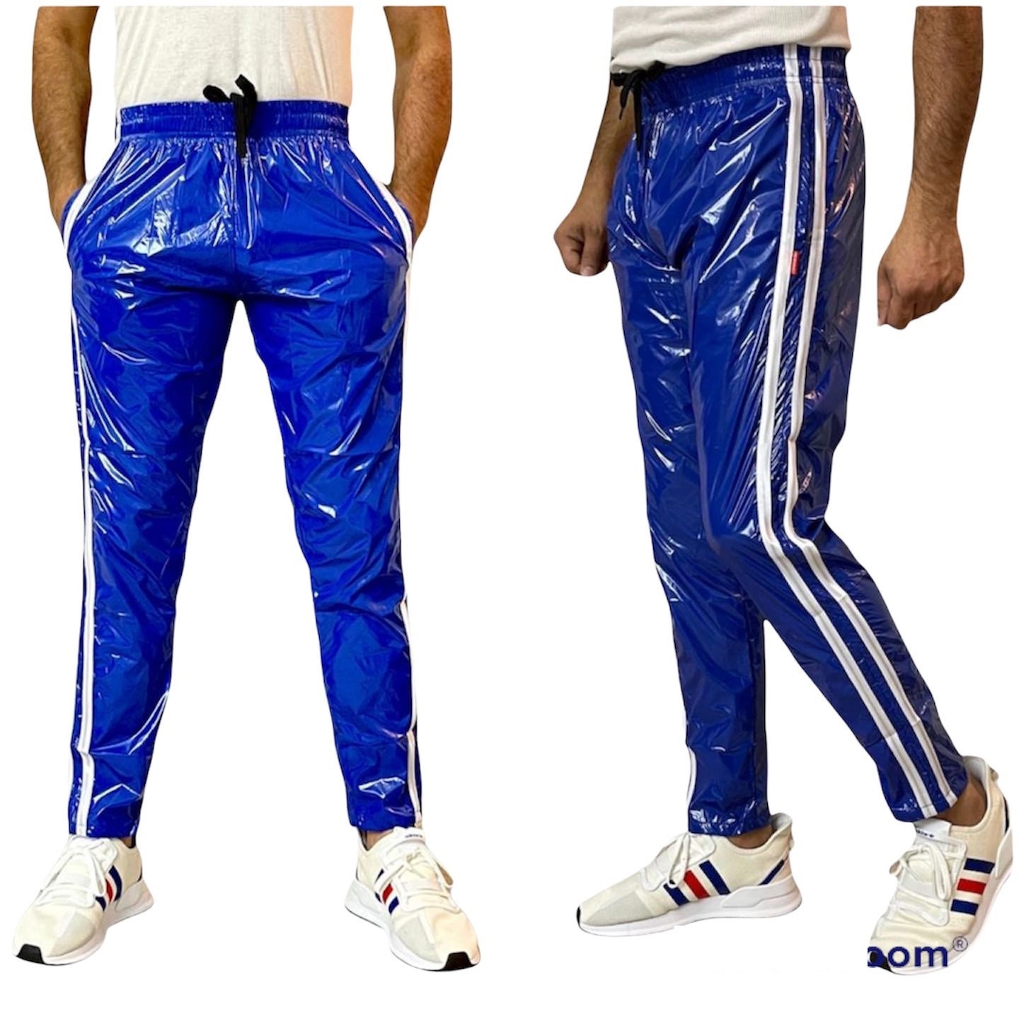 Vintage 80s Nike PR Wind Pants Blue Label 1980 Track Warm up Nylon Pants  Running Athletic Sport Blue Red Stripe XL 38-42 