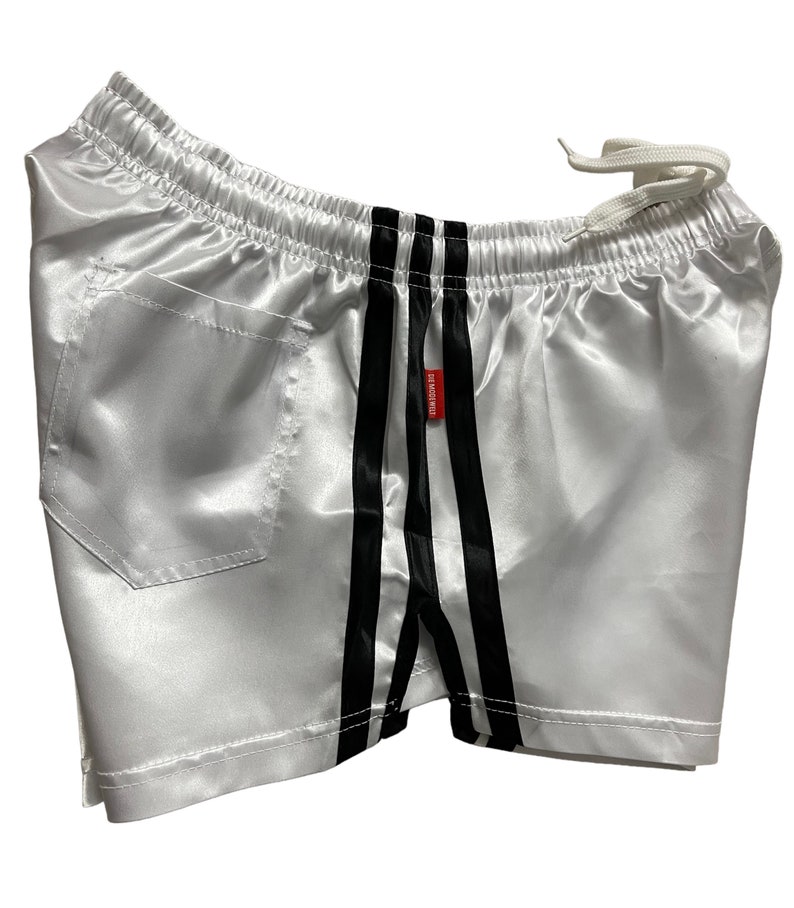 Sports sprinter shorts retro shorts shiny satin with pocket image 2