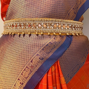 SAREE BELT- Adults Maggam work/Waist Belt/ Hip Belts/Maggam Work belt/Embroidered hip belt/ weddings/house warming/Indian Ethnic - Gold