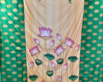Pichwai Lotus BACKDROP, Cloth backdrop with Rod Pockets, Pooja Backdrop, Indian traditional Wedding backdrop,  Festival backdrop (8 x8 Ft)