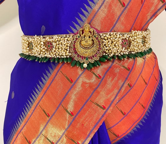 SAREE BELT Adult Size Lehanga Belt Kamarbandh Vadannam Hip Belt waist Belt  Maggam Work Indian Ethnic Wedding Saree gold/pink 