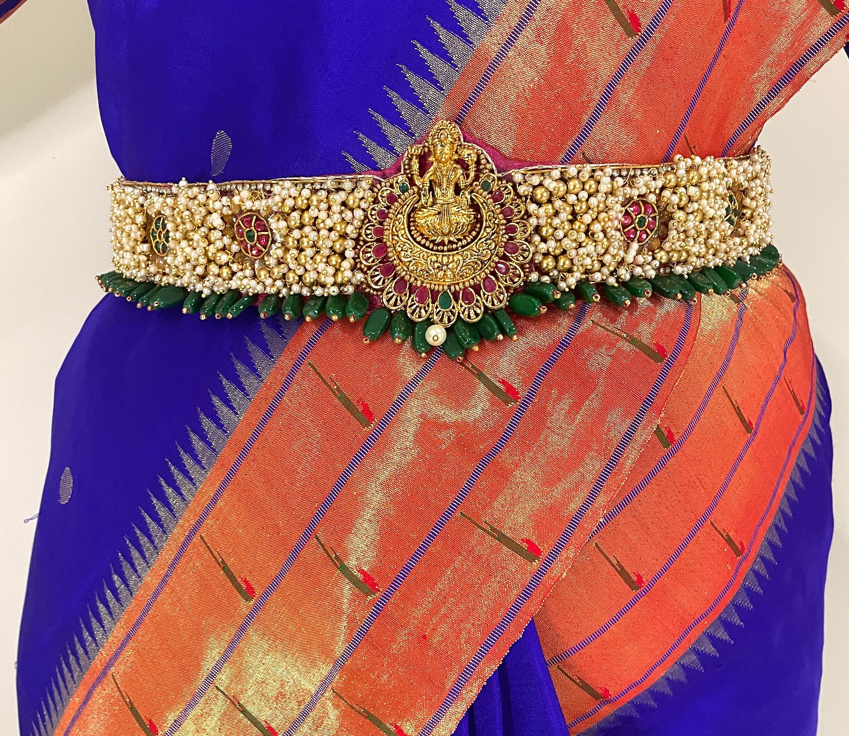 Buy VAMA Maggam Aari work Green cloth saree waist belt for Matching half  sarees kamarband Belly Hip Chain for women (Stretchable Size 30-40 inches  only) Online at Best Prices in India - JioMart.