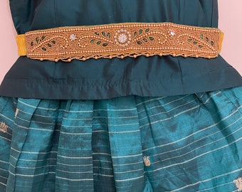 LEHANGA BELT- KIDS belt /Waist Belt/ Hip Belt/Maggam Work belt/Festival wear/ Pattu Pavadai/ Pattu langa belt/Indian Ethnic - gold and green