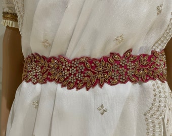 SAREE Belt- Return GIFT-Adults/Waist -Hip Belt/Maggam Work/Indian- Pink,  Blue, Light Green, Silver and Green- Read Desc for waist size