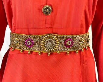 SAREE BELT Adult size Waist Belt Kamarbandh Vaddanam Maggam Work belt Embroidered hip belt weddings Indian Ethnic Gold Pink Green