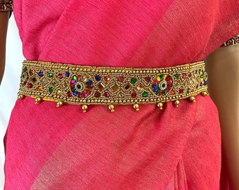 SAREE BELT- Adults/Waist Belt/ Hip Belts/Maggam Work belt/Embroidered hip  belt/ kamarbandh/weddings/ Indian Ethnic -Gold/Red/Green