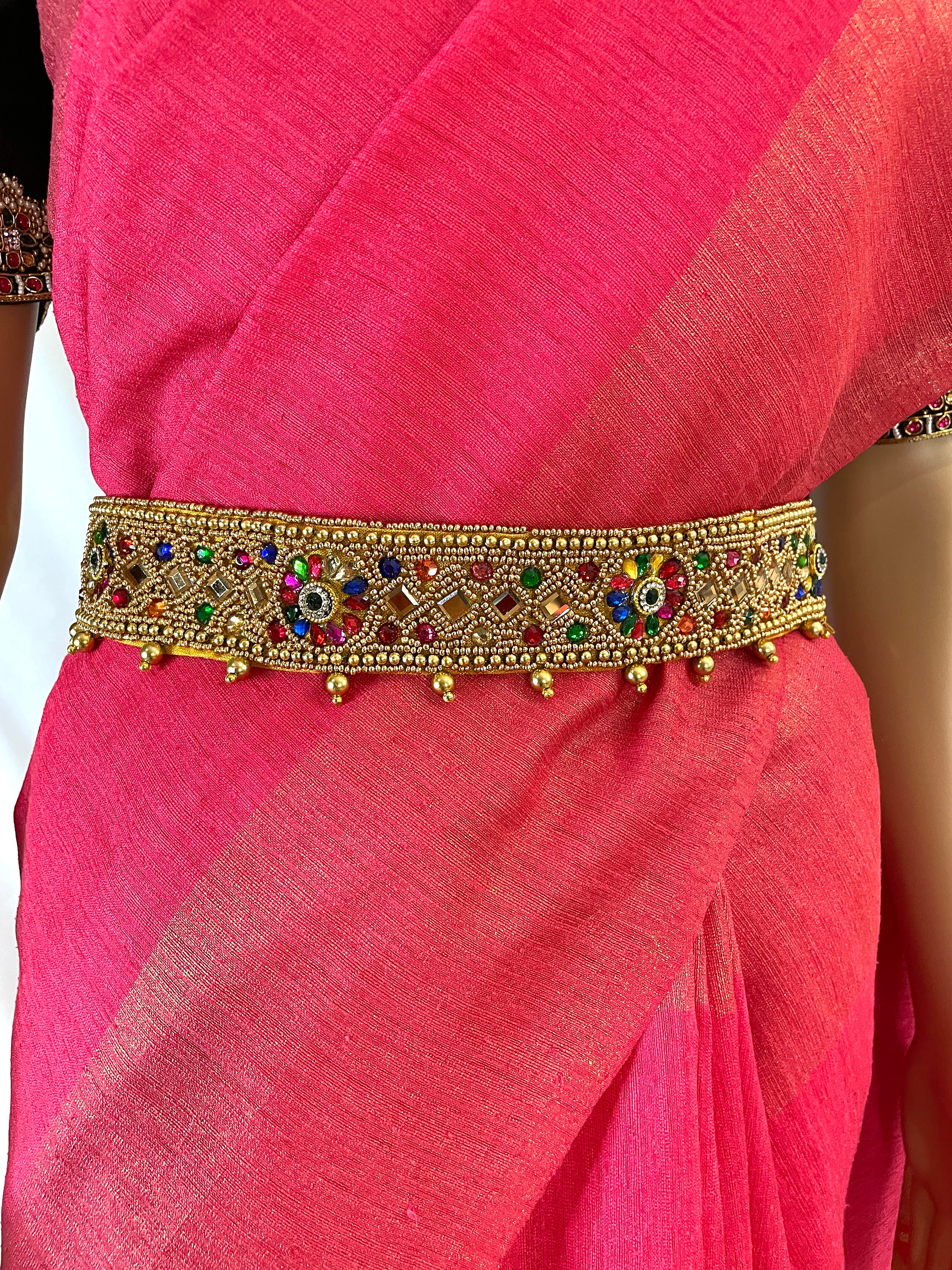 Buy Fresh Vibes Gold Plated Waist Belt for Women for Saree, Stone Studded  Traditional Kamarbandh Hip Belt