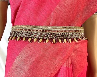 SAREE BELT- Adults/Waist Belt/ Hip Belts/Maggam Work belt/Embroidered belt/ kamarbandh/weddings/Return Gift/Indian Ethnic -Yellow/Red