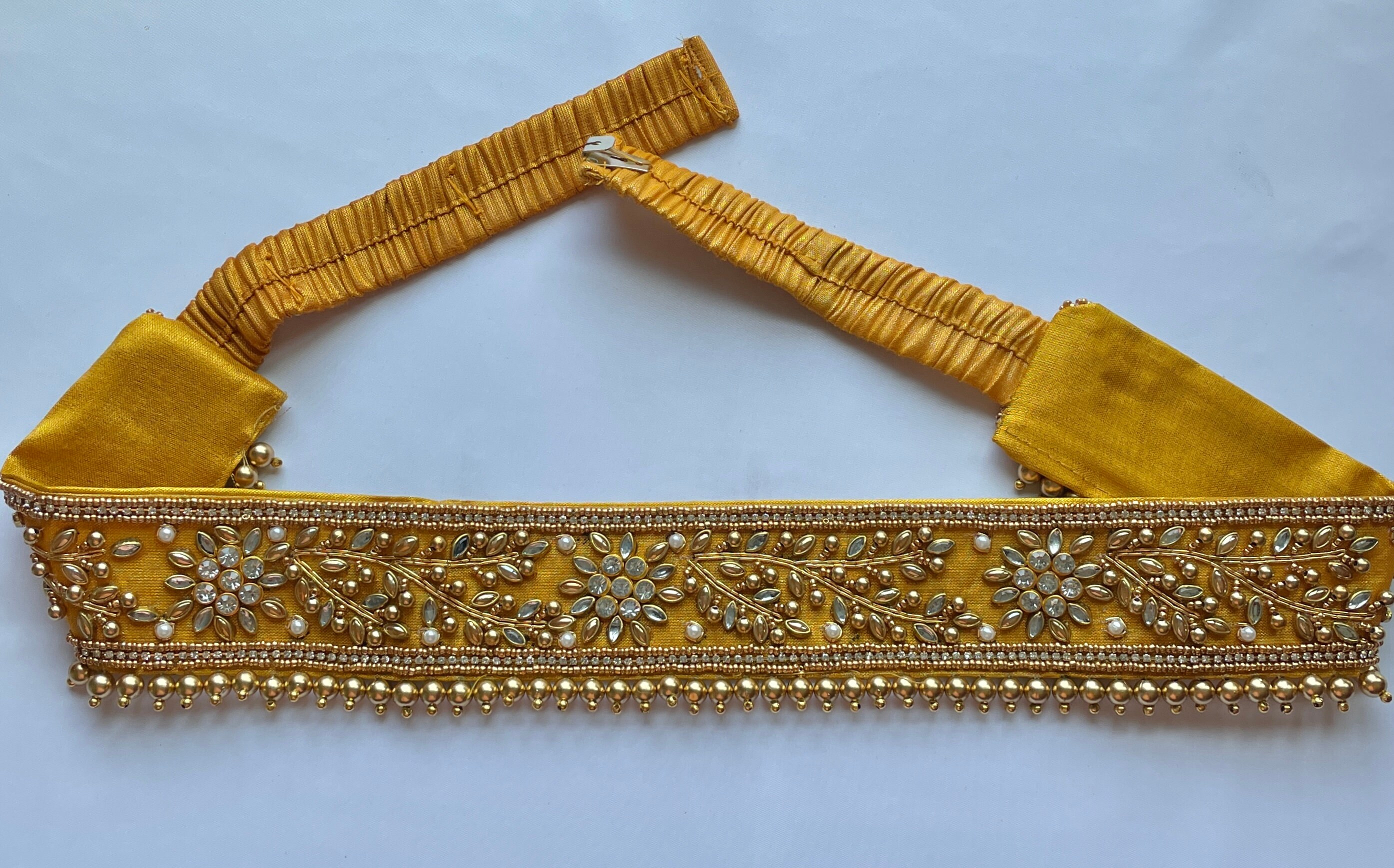 SAREE Belt-Adult-LEHENGA BELT- Langa belt - Maggam work- Waist Belt- Hip  Belts -Indian Ethnic-Embroidered hip belt -Gold-Yellow Color