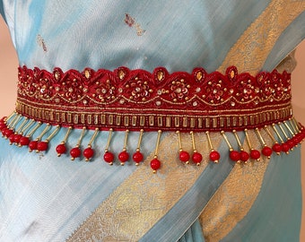 SAREE Belt-adult-waist Belt/ Hip Belts/maggam Work Belt/kamarbandh/beaded  Belt/bride Belt/ Weddings/indian Ethnic red,pink,blue and Green -   Finland