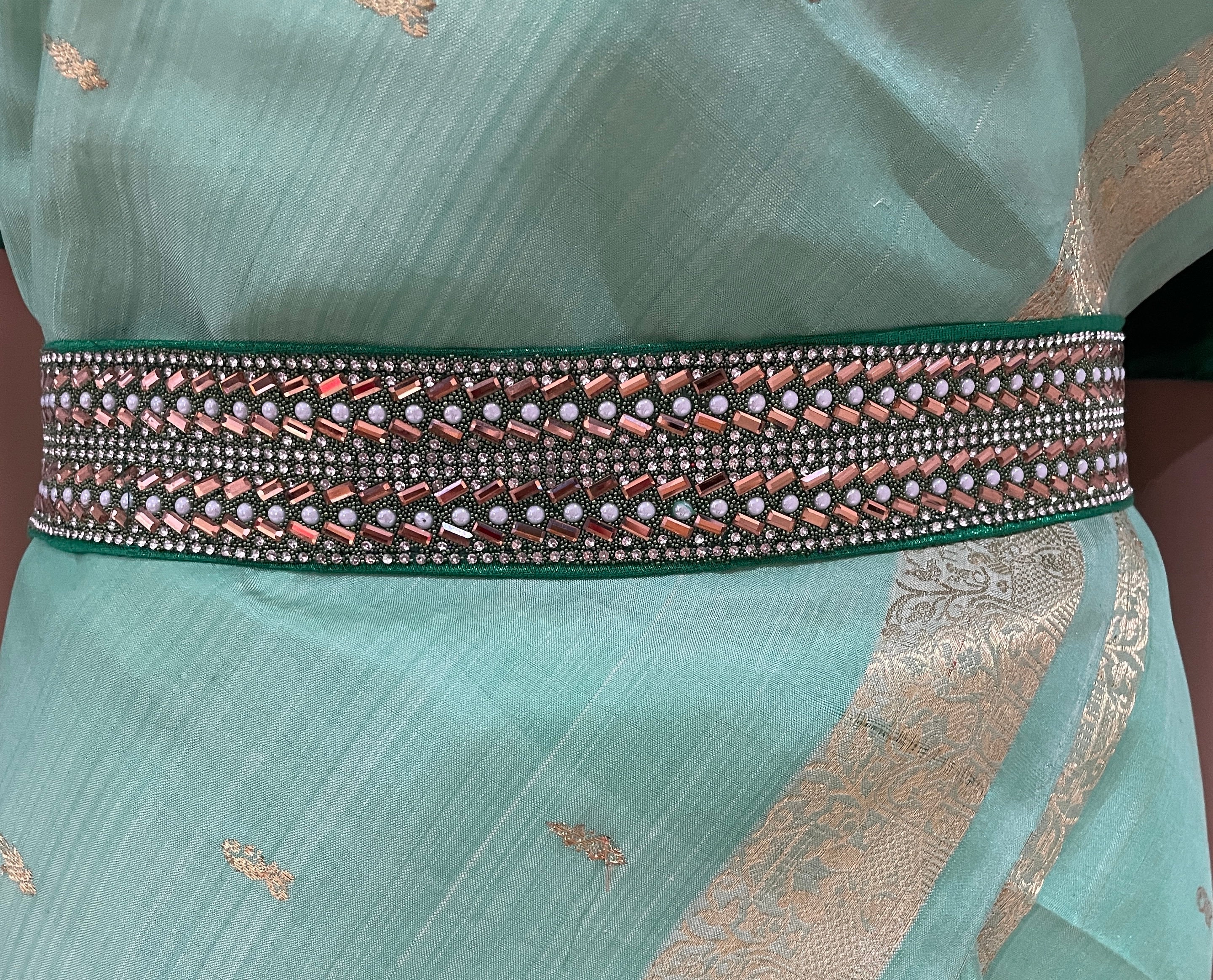 Buy Cloth Embroidery Saree Kamarband Belly Waist Hip Belt Stretchable Belly  Chain Vaddanam For Wedding. (Design 1) at Amazon.in