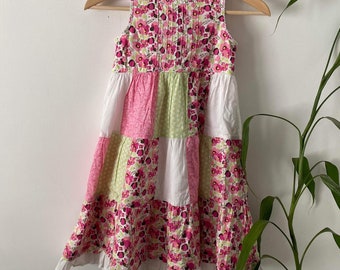 PatchWork Boho SunDress - *3 Tiered Multi Large and Mini Floral Sundress with white cotton Trim