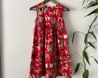 Little Girl Farm Dress- Red dress - Print dress - girly dress - Sleeveless dress- Red dress - Dress with animals - Vintage dresses
