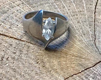 Vintage 925 sterlingzilveren ring met marquise geslepen zirkonia, maat 8,5