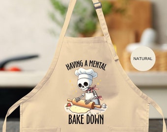 Having a Mental Bake Down Apron, Skeleton Chef Apron, Gift for Baker, Funny Cooking Apron