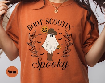 Boot Scootin Spooky Comfort Colors Shirt, Cowboy Ghost Halloween Shirt, Western Shirt