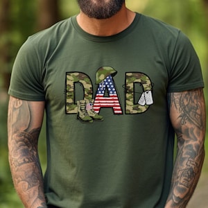 Army Dad Shirt, Father Day Sweatshirt, Military Dad Gift, Camo Army Boots American Flag T-Shirt, Veteran Dad  Tee, Proud Army Father Apparel