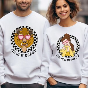 Her Beast His Beauty Couple Valentine Sweatshirt, Disney Couple Shirt, Princess Belle and Beast Tees, Disney Valentines Day Shirts