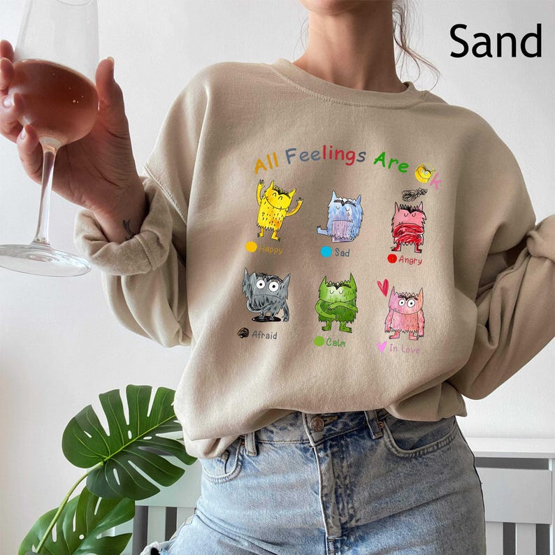 All Feelings Are Ok Monster Shirt All Feelings Sweatshirt Mental Health Awareness Tee Teacher Shirt Love Yourself T-Shirt Colorful Monsters Bild 3