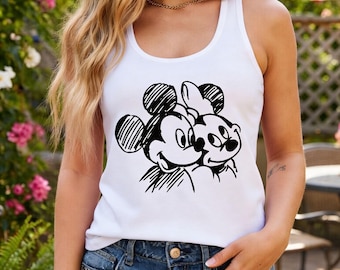 Disney Mickey Minnie Racerback, Disney Racerback, Sketch Tank, Disneyworld Matching Tops, Disneyworld Vintage Womens Racerback Tank