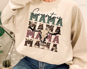 Western Mama Sweatshirt, Country Mama Tshirt, Cow Skull Mama Shirt, Retro Mama Hoodie