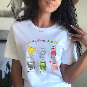 All Feelings Are Ok Monster Shirt All Feelings Sweatshirt Mental Health Awareness Tee Teacher Shirt Love Yourself T-Shirt Colorful Monsters
