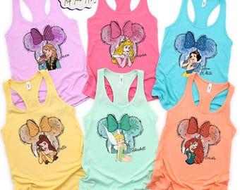 Disney Girls Trip Tank Tops, Princess Group Tank Tops, Personalized Disneyland Vacation Tank, All Princess Characters Tank Tops