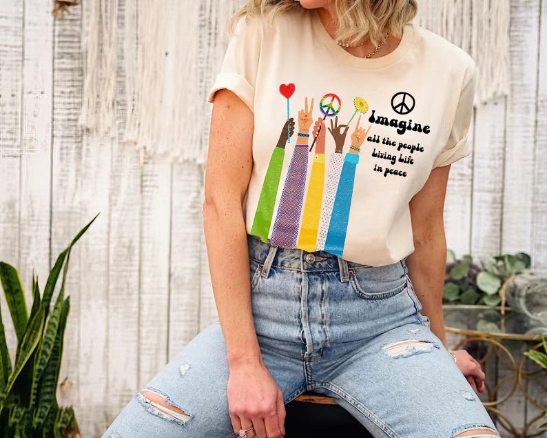Comfort Colors Imagine All the People Living Life in Peace Shirt ...