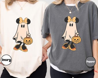 Retro Mickey Minnie Halloween Couple Comfort Colors Shirts, Mickey Ghost Shirt, Minnie Ghost Shirt, Spooky Season Shirt, Disney Halloween