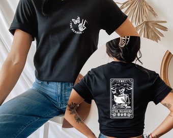 The Reader Tarot Card Shirt, Skeleton Reading Sweatshirt, Tarot Card T Shirt, Book Lover Gift For Women, Book Lover Tee