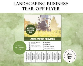 Professional Landscaping Business Tear Off Flyer|Canva template|  Lawncare business template| Landscaper marketing