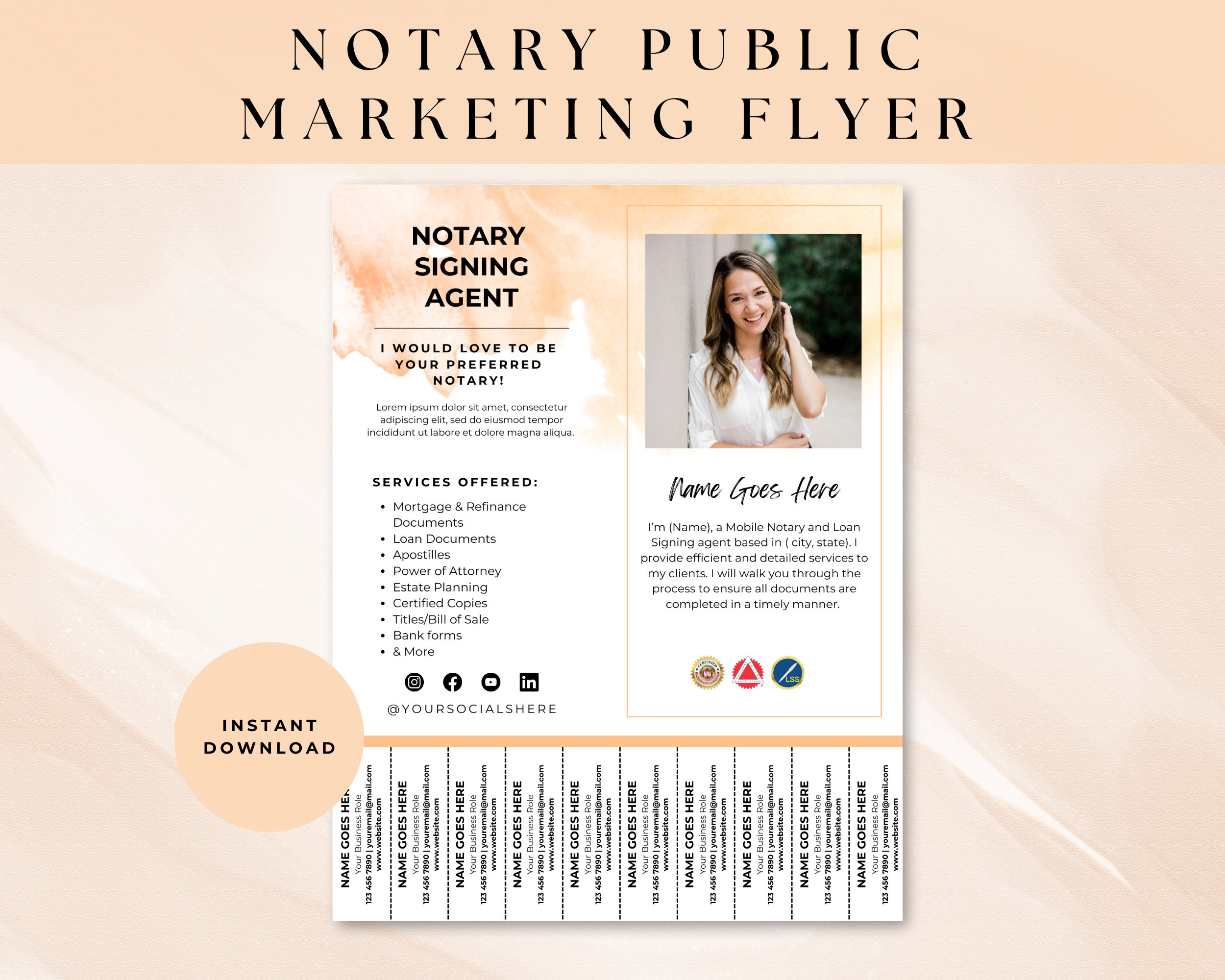 Professional Notary & Loan Signing Agent Tear-Off Flyer Template + Bonus Marketing Template|Canva template| Notary marketing